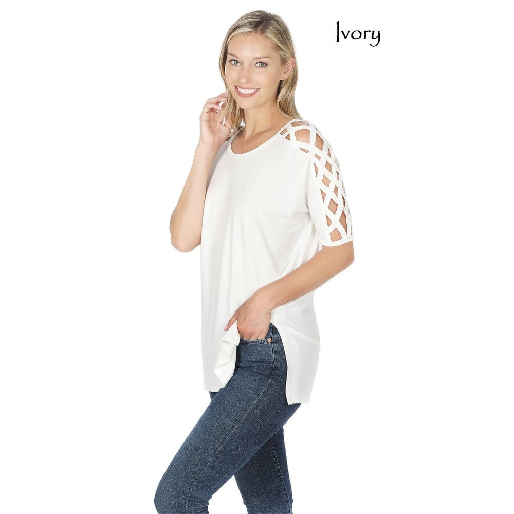 Zenana CRISS-CROSS SHOULDER Top Ivory